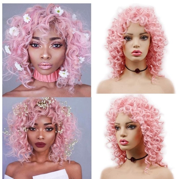 Short Pink Curly Hair Wigs with Bangs main image 8